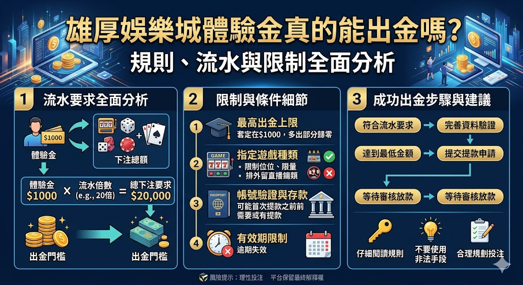 雄厚娛樂城體驗金真的能出金嗎？規則、流水與限制全面分析